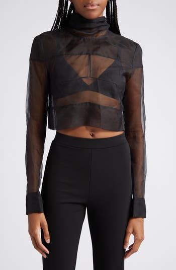 GAUGE81 Ipeti Sheer Long Sleeve Silk Crop Top