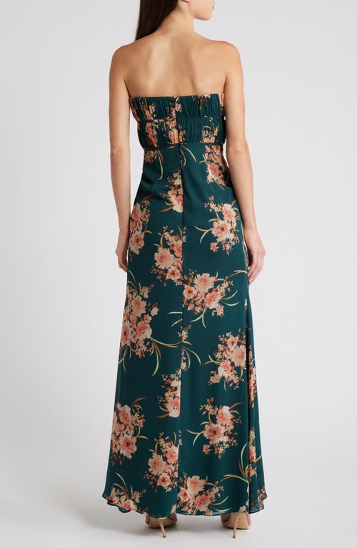 Shop Lulus Enchanting Garden Strapless Cocktail Dress In Emerald/blush/light Brown