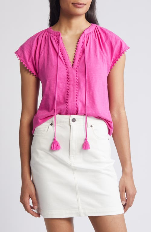 Millie Tassel Tie Short Sleeve Cotton Top in Rose Violet