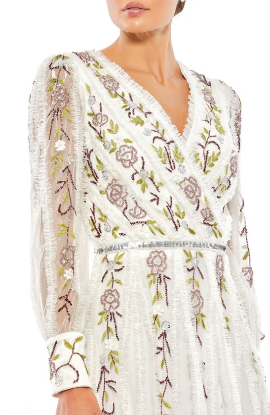 Shop Mac Duggal Beaded Floral Long Sleeve Cocktail Dress In Ivory Multi