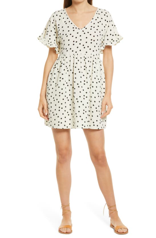 Madewell Dot Toss Lightspun Ruffle Sleeve Babydoll Dress In Pearl Ivory ...