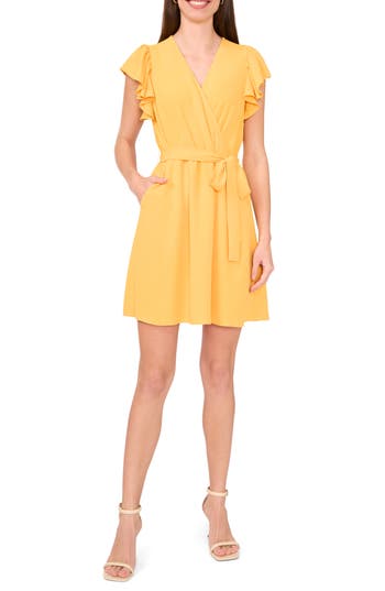 Shop Halogen ® Flutter Sleeve Tie Waist Dress In Mango Pop Orange