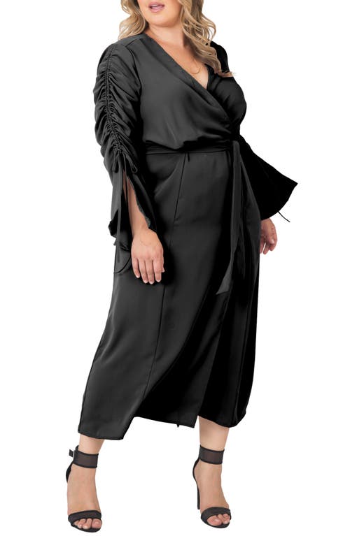 Shop Standards & Practices Ruched Long Sleeve Wrap Maxi Dress In Black