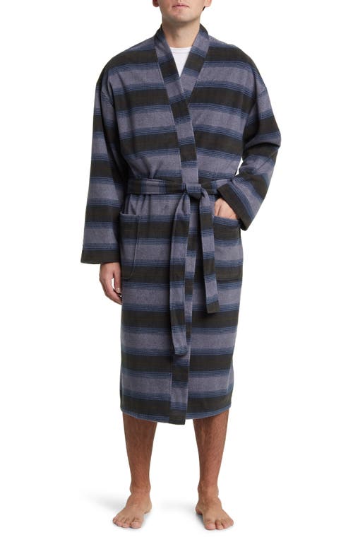 Majestic International Line Up Cotton Robe in Blue Stripe at Nordstrom