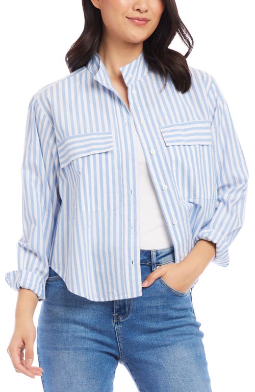 Karen Kane Stripe Cotton Shirt Jacket Blue at Nordstrom,