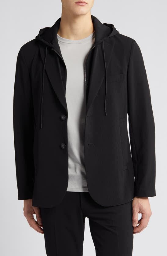 Shop Emporio Armani Techno Stretch Blazer With Removable Hooded Bib Inset In Black