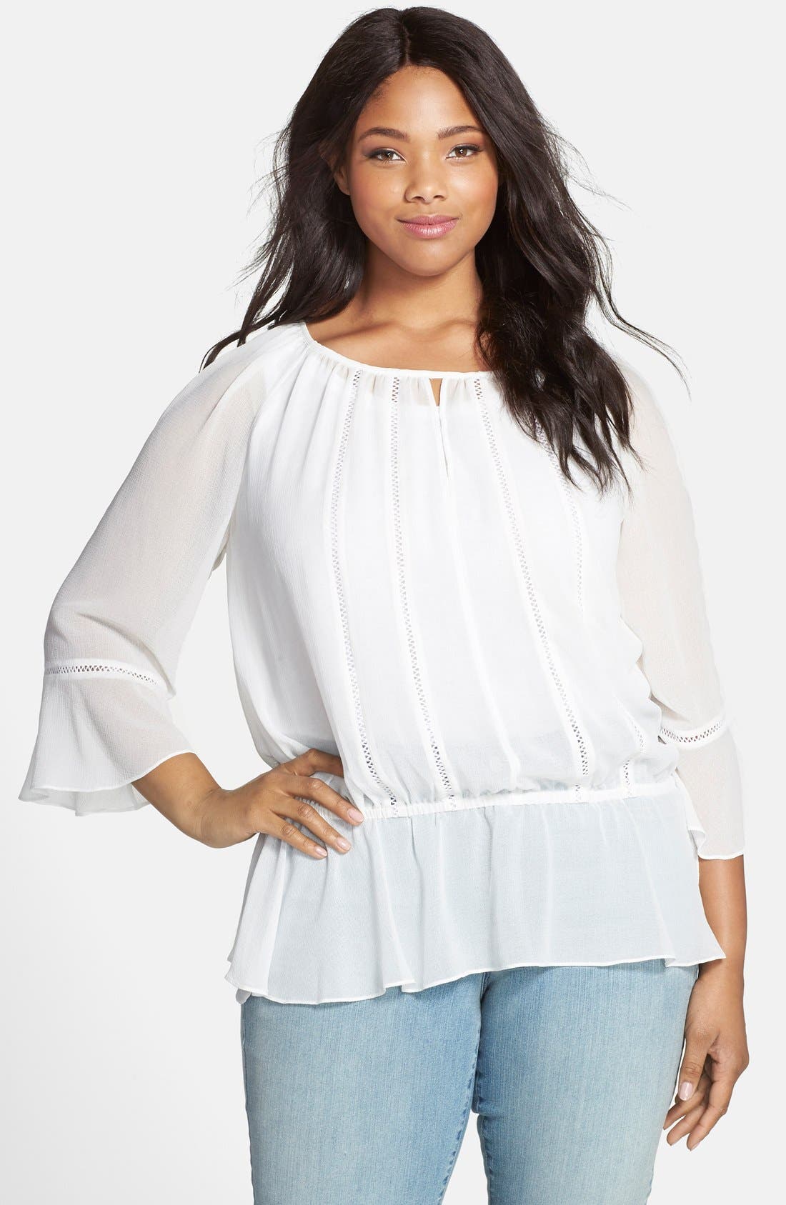 Vince Camuto Front Keyhole Peasant Blouse (Plus Size) Nordstrom