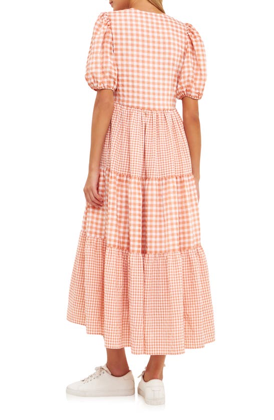 English Factory Mixed Gingham Tiered Dress In Sienna