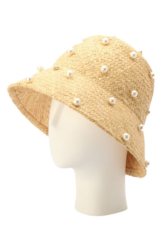 Shop Kate Spade Pearl Embellished Straw Cloche In Natural