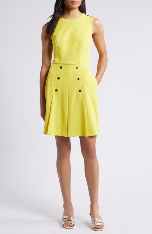 Shop Tahari Asl Pleated Stretch Crepe A-line Dress In Lemonade