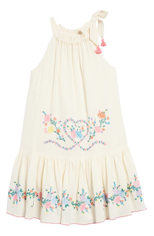 Zimmermann Kids' Floral Embroidered Tiered Cotton Dress in Vintage Cream