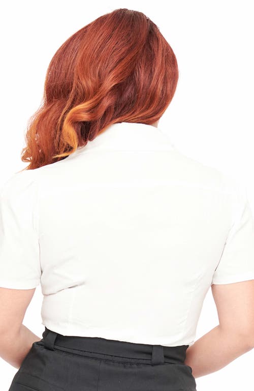 UNIQUE VINTAGE UNIQUE VINTAGE 1940S SHORT SLEEVE COLLARED BUTTON DOWN WOVEN BLOUSE