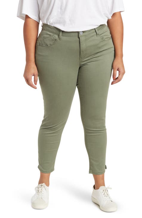 Moa Collection Women's Plus Size Cotton Blend 5-Pocket Skinny Capri  Jeggings Pant XL XXL XXXL Army Green 1XL