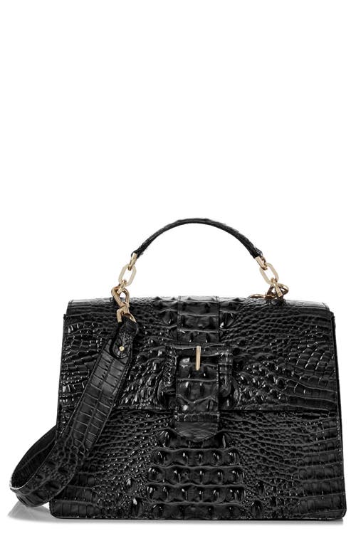 Hallie Croc Embossed Top Handle Bag in Black
