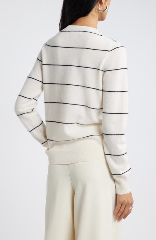 Shop Nordstrom Crewneck Cashmere Sweater In Ivory- Black Spaced Stripe