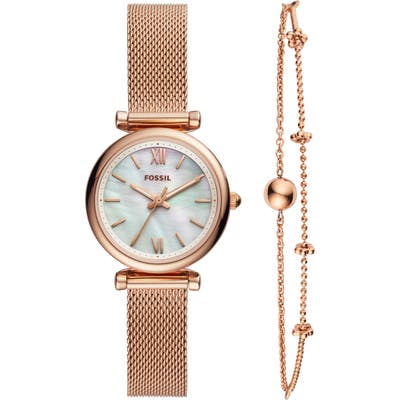 Fossil Carlie Mini Mesh Strap Watch, 2m & Bracelet Set