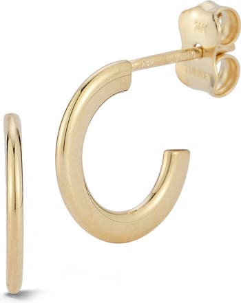 14K gold earrings - hoops, sliding mirror-polished flower, 12 mm