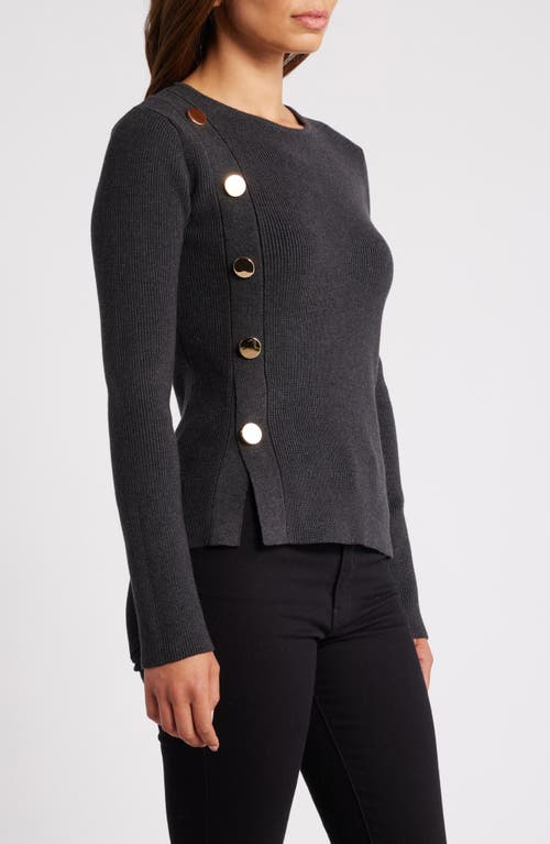 Shop Zoe And Claire Button Accent Sweater In Charcoal