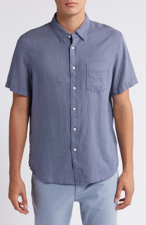 Shop Rails Carson Tile Print Short Sleeve Linen Blend Button-up Shirt In Moroccan Tile Navy