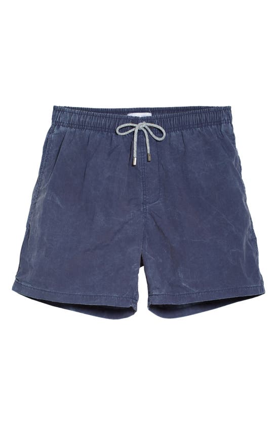 Vintage Summer Solid Washed Water Repellent Swim Trunks In Navy