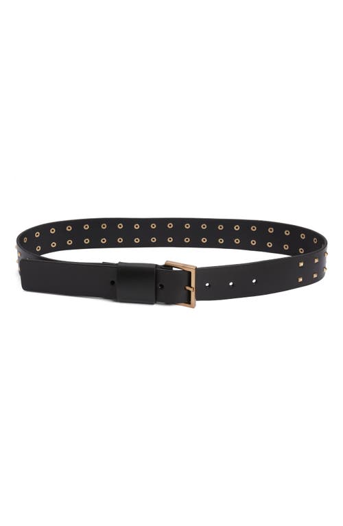 AllSaints Pyramid Stud Leather Belt in Black /Warm Brass
