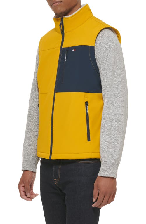 Tommy Hilfiger Water Resistant Faux Shearling Lined Quilted Vest In Yellow/navy