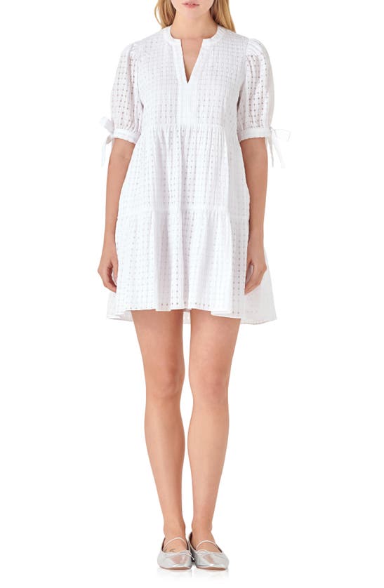 English Factory Texture Puff Sleeve Minidress In White