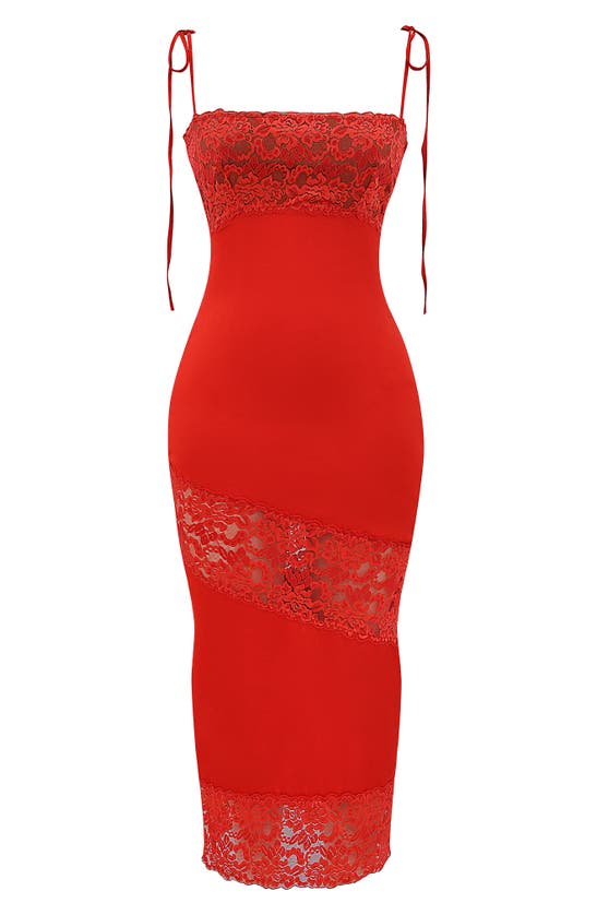 Shop Mistress Rocks Lace Panel Midi Cocktail Dress In Rose Red