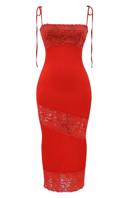 Mistress Rocks Lace Panel Midi Cocktail Dress In Rose Red