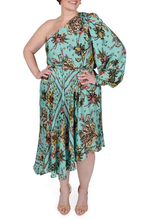 MAYES NYC Olivia Floral One-Shoulder Long Sleeve Asymmetric Dress Boho Scarf Print at Nordstrom,