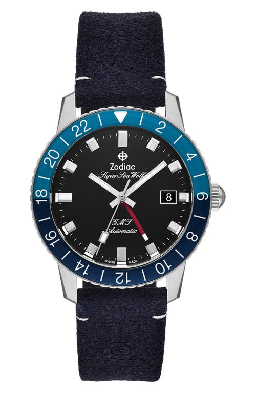 Shop Zodiac Super Sea Wolf Leather Strap Watch, 40mm In Blue