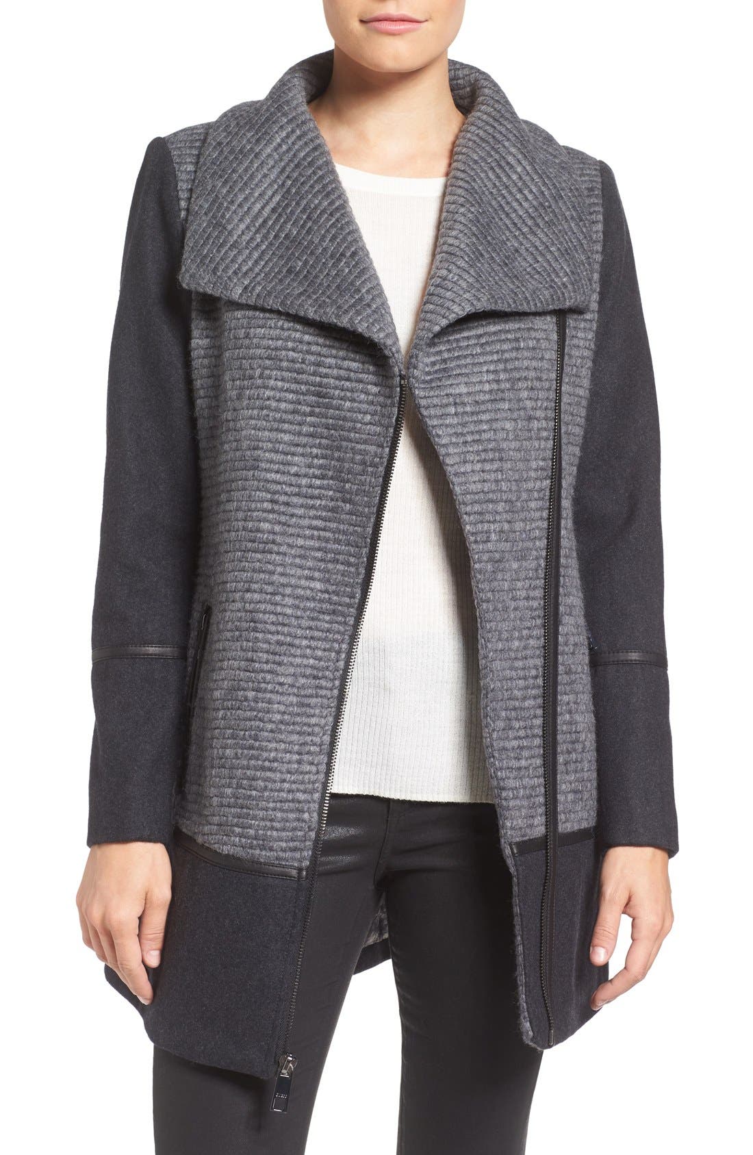 GUESS Mixed Media Wool Blend Coat Nordstrom