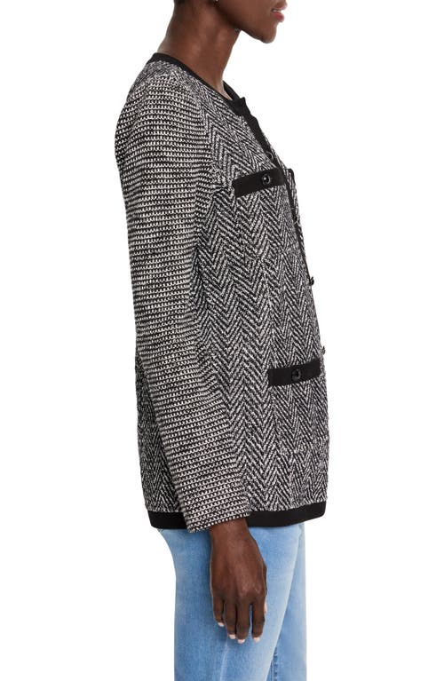 Nic + Zoe Nic+zoe Perfectly Polished Herringbone Knit Jacket In Black Mix