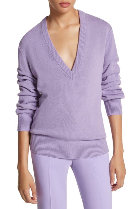 Ruched Sleeve Cashmere V-Neck Sweater