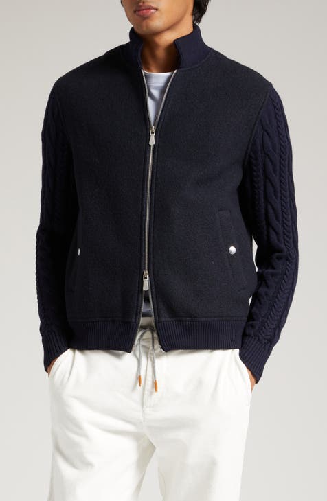 Louis Vuitton Blue Sateen Rib Knit Trimmed Zip Front Jacket L