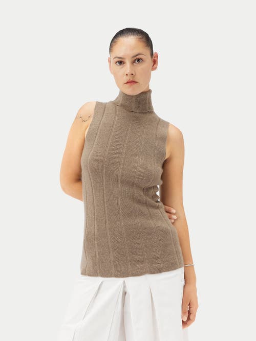 Gobi Mongolian Cashmere Organic Color T-neck Cashmere Top In Taupe