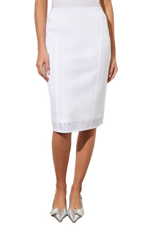 Ming Wang Lace Jacquard Sweater Pencil Skirt In White/silver