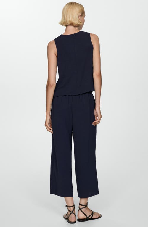 Mango Textured Ankle Wide Leg Pants In Navy