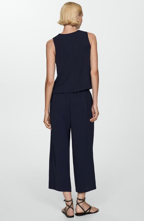 Shop Mango Textured Ankle Wide Leg Pants In Navy