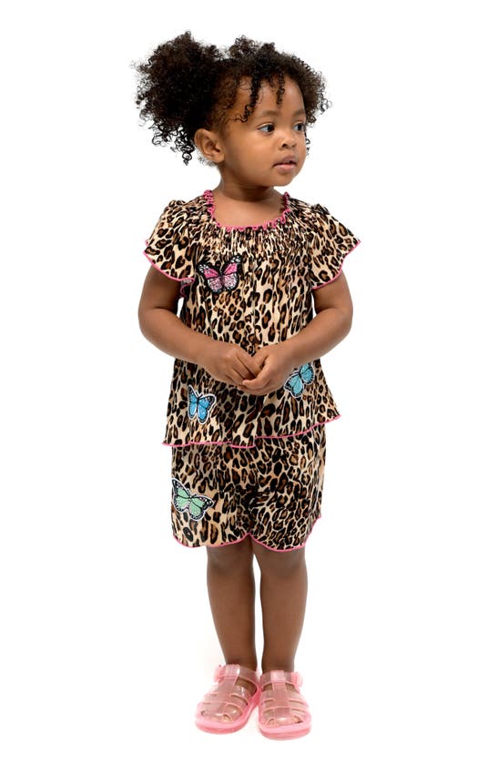 Shop Baby Sara Kids' Butterfly Appliqué Smocked T-shirt In Black Multi
