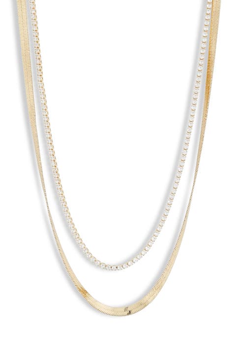 Cubic Zirconia & Herringbone Layered Necklace