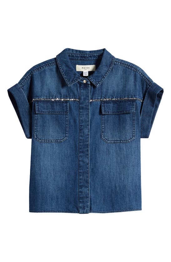 Shop Reiss Kids' Sandie Sr. Rhinestone Denim Shirt In Blue