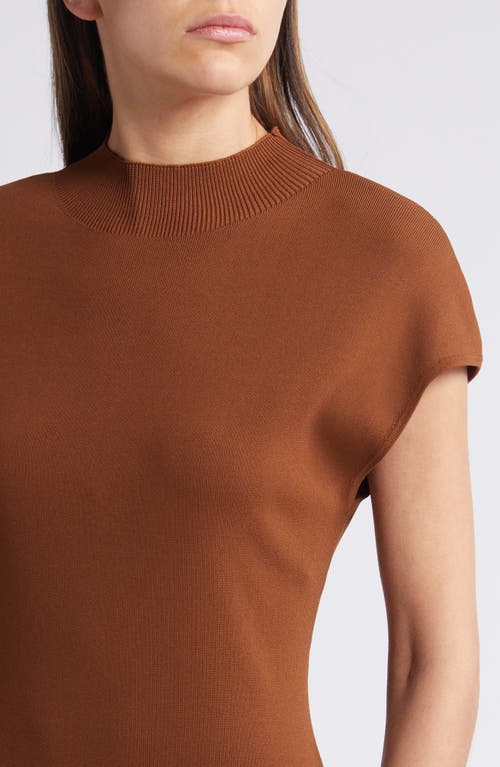 Shop Zoe And Claire Mock Neck Fitted Midi Sweater Dress In Brown