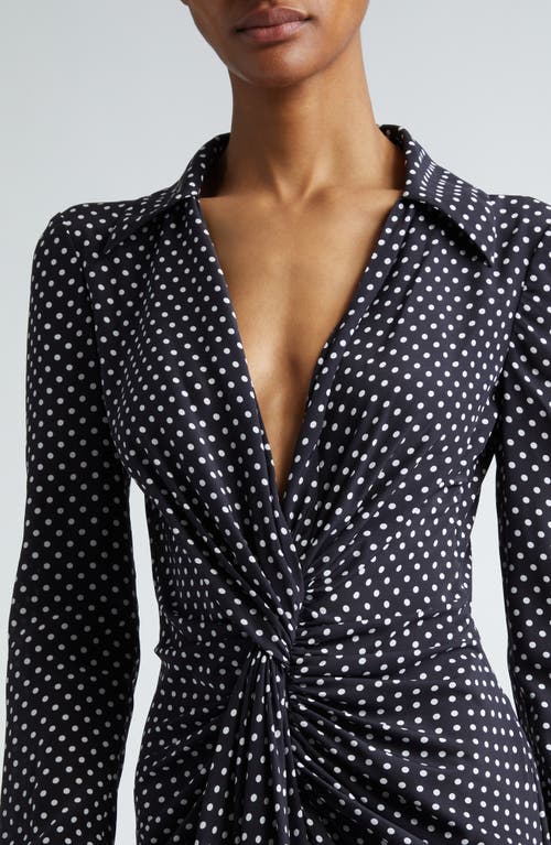 Shop Michael Kors Collection Polka Dot Long Sleeve Midi Shirtdress In Black/optic White