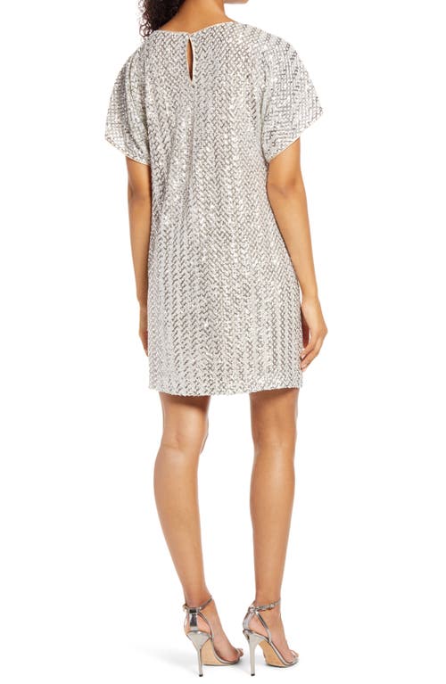 Vince Camuto Sequin Short Sleeve Shift Dress In Champagne
