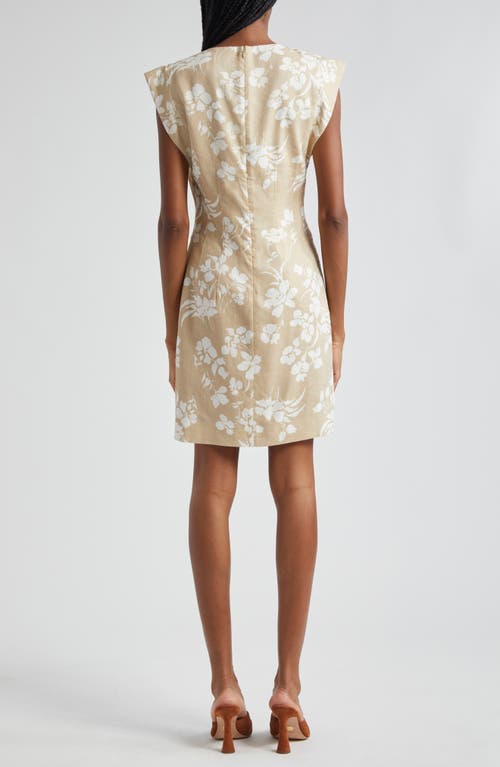 Shop Veronica Beard Rosedale Floral Linen Blend Sheath Dress In Stone Khaki/off White