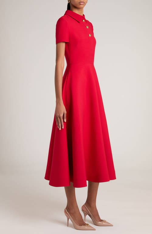 Shop Valentino Garavani Collared Fit & Flare Wool & Silk Midi Dress In Rosso