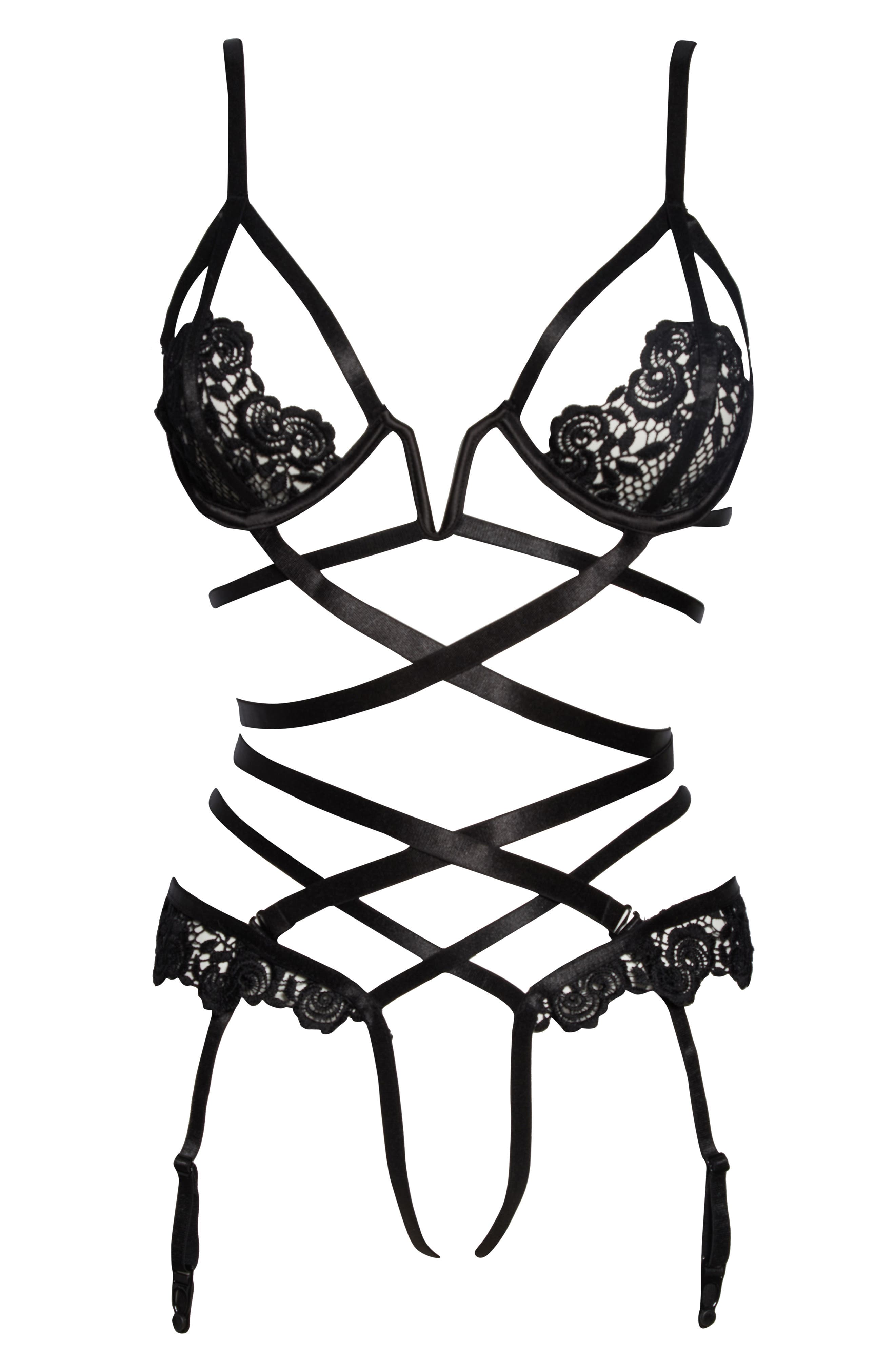 Roma Confidential Embroidered Lace Strappy Underwire Bra & Open Gusset