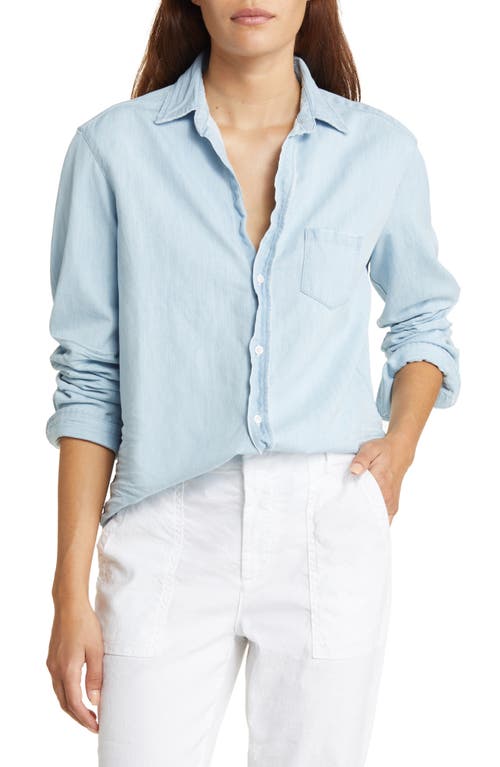 Frank & Eileen Distressed Cotton Chambray Button-Up Shirt in Classic Blue W/Tattered Wash