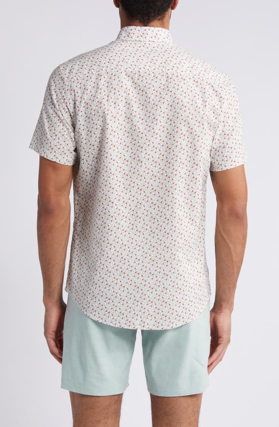 Shop Nordstrom Trim Fit Floral Short Sleeve Stretch Cotton & Linen Button-down Shirt In White Tiny Tulips